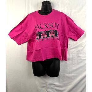 Vintage Jackson Garden Bright Pink Oversized T-Shirt with Floral Graphic Cropped